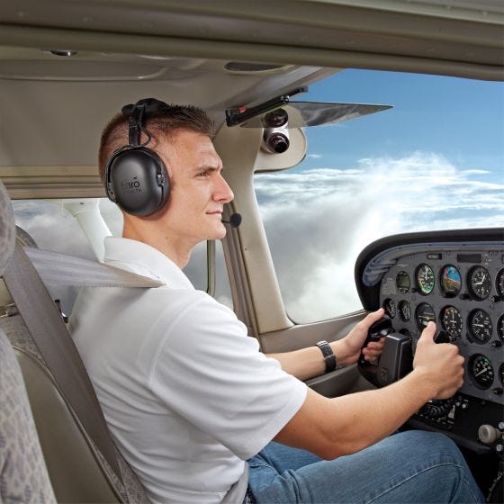 Pilot wearing Faro Stealth Passive Headset