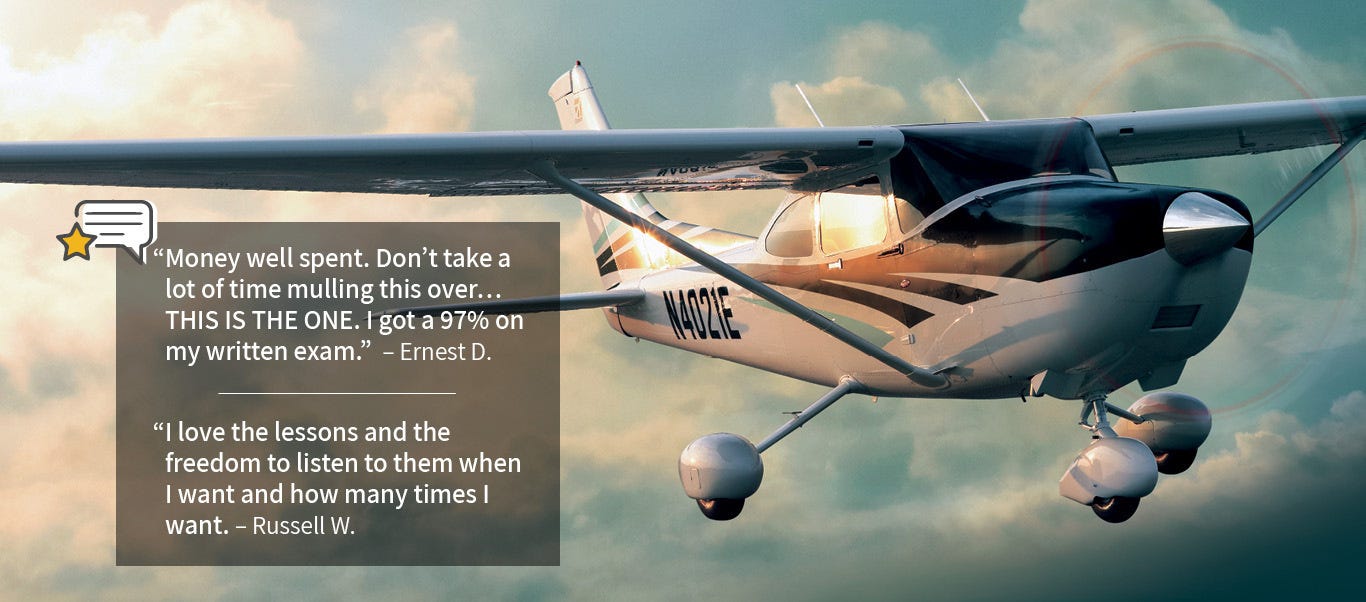 customer testimonial with plane flying during sunset