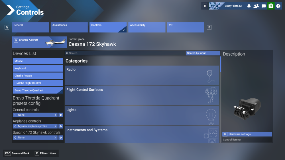 Hardware Controls Page - Microsoft Flight Simulator 2024