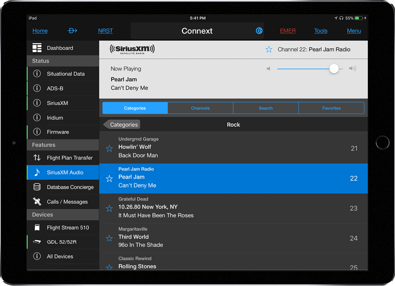 iPad displaying siriusxm within app