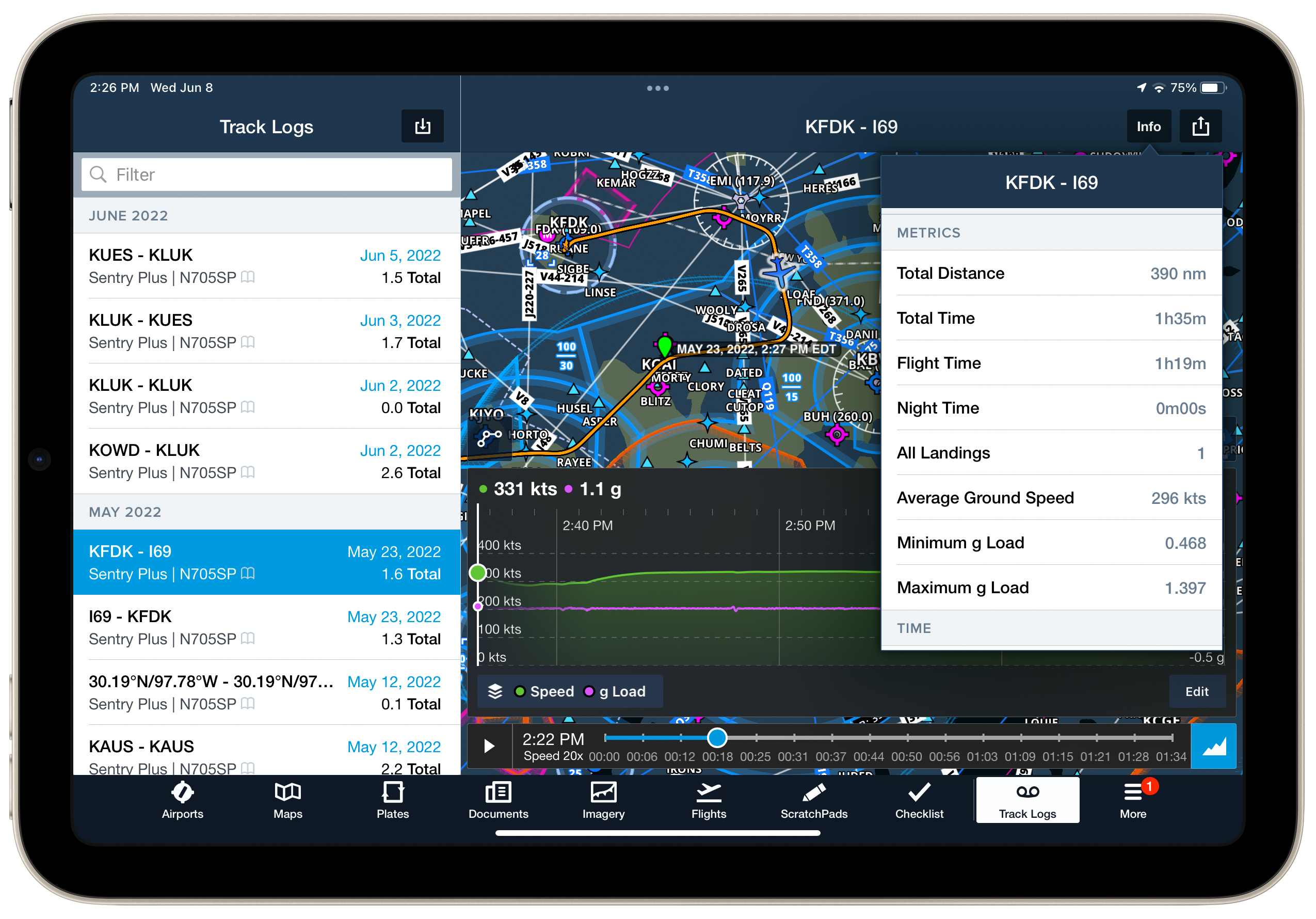 flight data and recorder displayed on tablet