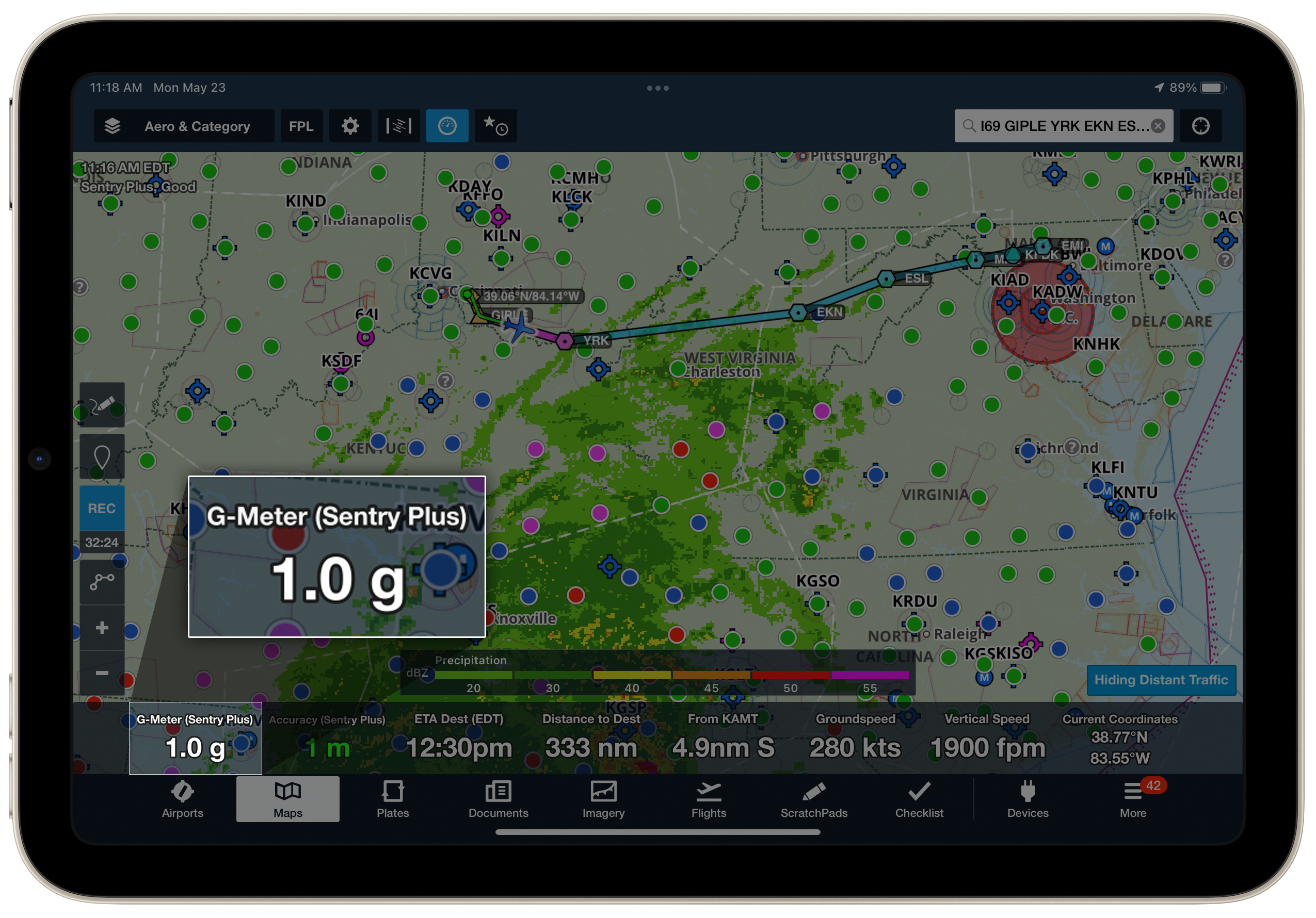 data from G-meter displayed on tablet
